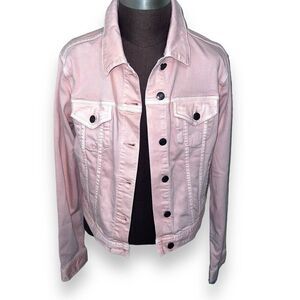 Land's End Denim Trucker Jacket Button Front Pink Cotton Blend Size Medium NWT